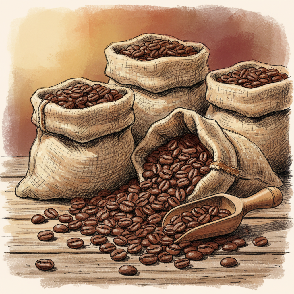 Coffee Beans in Jute Bags Sketch